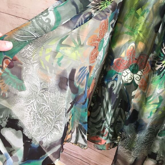 MIDNIGHT VELVET 100% SILK MAXI DRESS IN TROPICAL PRINT - Picture 6 of 12